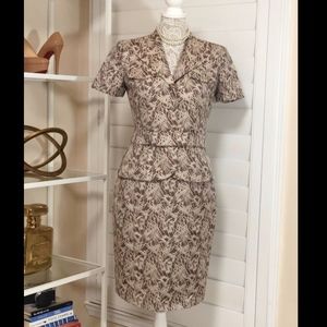 Kay Unger Career Skirt Short Sleeve Suit, Tan